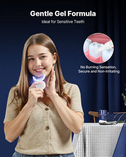 Teeth Whitening Kit with LED Light, 32 LED Accelerator Lights, Whitening Strips, Pens and Gel Syringes, U-Shaped Tray, Wireless Portable Kit Fast and Effectively Removes Stubborn Stains