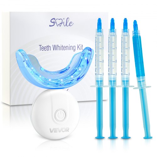 Teeth Whitening Kit with LED Light, 32 LED Accelerator Lights, Whitening Gel Syringe, Desensitizing Gel, and U-Shaped Tray, Wireless Portable Kit Fast and Effectively Removes Stubborn Stains