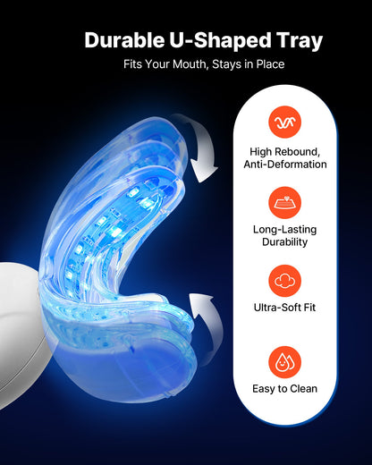 Teeth Whitening Kit with LED Light, 32 LED Accelerator Lights, Whitening Gel Syringe, Desensitizing Gel, and U-Shaped Tray, Wireless Portable Kit Fast and Effectively Removes Stubborn Stains