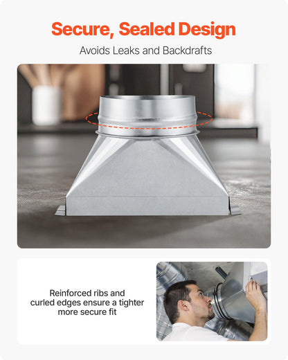 Duct Boot, 3-1/4 x 10 x 6 inch Duct End Boot, Galvanized to Round Transition Galvanized Floor Register Tool for Center Ventilation & HVAC System, Easy Installation,Silver (6 in Round Pipe)