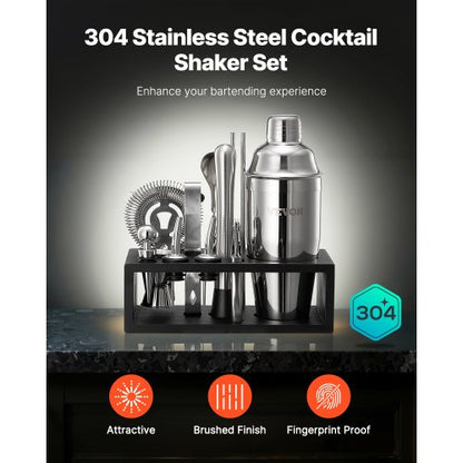 Cocktail shaker set 13 pieces bar tools stainless steel bartender kit silver | EU