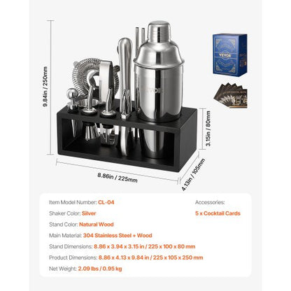 Cocktail shaker set 13 pieces bar tools stainless steel bartender kit silver | EU