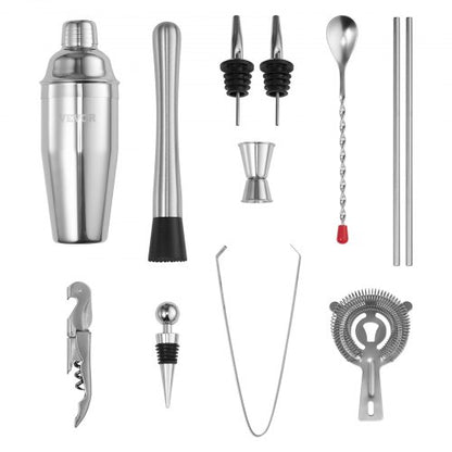 Cocktail shaker set 13 pieces bar tools stainless steel bartender kit silver | EU