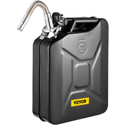 Jerry Fuel Can, 5.3 Gallon / 20 L Portable Jerry Gas Can with Flexible Spout System, Rustproof ＆ Heat-resistant Steel Fuel Tank for Cars Trucks Equipment, Black