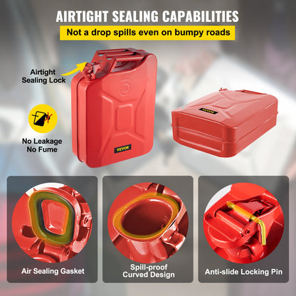 Jerry Fuel Can, 5.3 Gallon / 20 L Portable Jerry Gas Can with Flexible Spout System, Rustproof ＆ Heat-resistant Steel Fuel Tank for Cars Trucks Equipment, Red