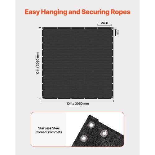 90 % Sonnenschutzgewebe, 3,0 x 3,0 m, für Terrasse und Garten (Schwarz) | EU