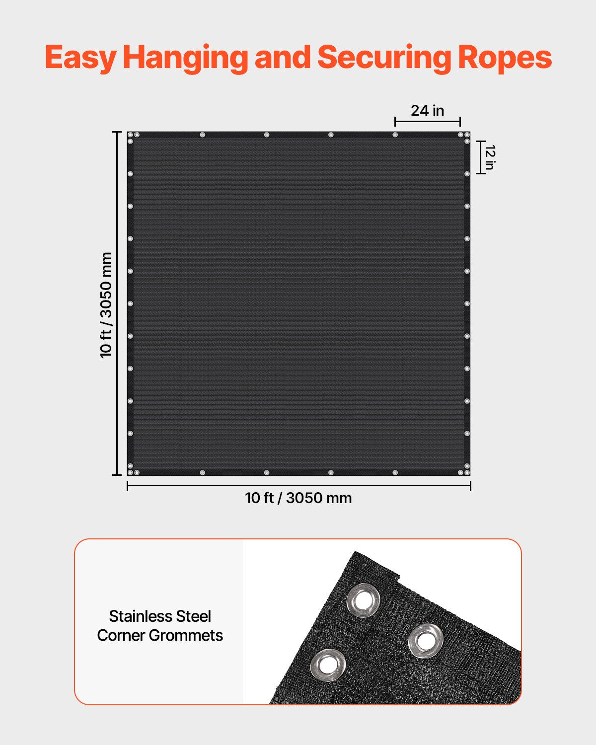 90% Sun Shade Cloth, 10 x 10 ft Pergola Shade Cover with Stainless Steel Grommets, Sun Shades Canopy Privacy Screen with 140 GSM HDPE Material, for Outdoor, Patio, Garden, and Backyard (Black)