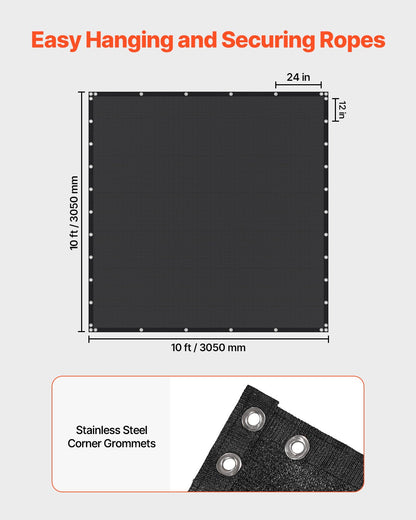 90% Sun Shade Cloth, 10 x 10 ft Pergola Shade Cover with Stainless Steel Grommets, Sun Shades Canopy Privacy Screen with 140 GSM HDPE Material, for Outdoor, Patio, Garden, and Backyard (Black)