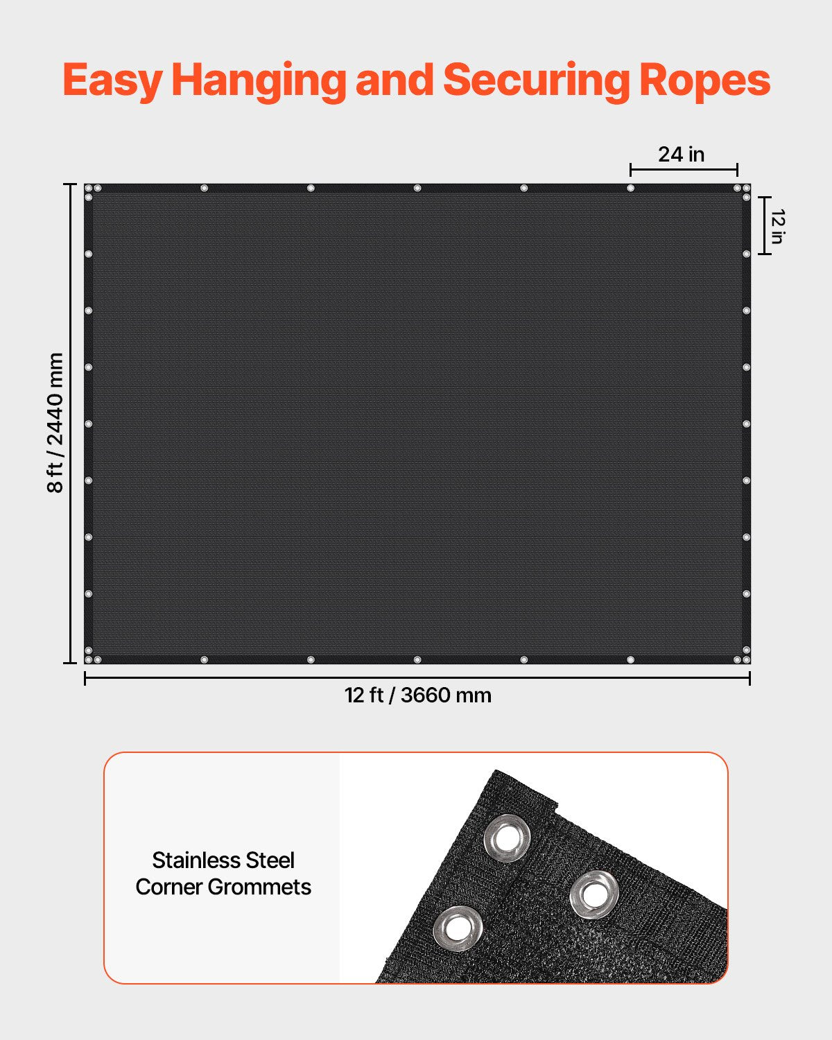 90% Sun Shade Cloth, 8 x 12 ft Pergola Shade Cover with Stainless Steel Grommets, Sun Shades Canopy Privacy Screen with 140 GSM HDPE Material, for Outdoor, Patio, Garden, and Backyard (Black)