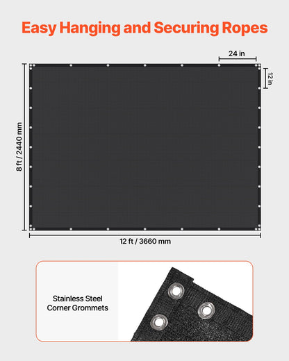 90% Sun Shade Cloth, 8 x 12 ft Pergola Shade Cover with Stainless Steel Grommets, Sun Shades Canopy Privacy Screen with 140 GSM HDPE Material, for Outdoor, Patio, Garden, and Backyard (Black)