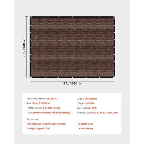 90% Sonnenschutzstoff 2,4 x 3,6 m für Terrasse und Garten (braun) | EU