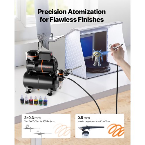 Airbrush Kit Airbrush Kit 1/6 HP Air Compressor 3 Airbrushes 3 Nozzles Tank | EU