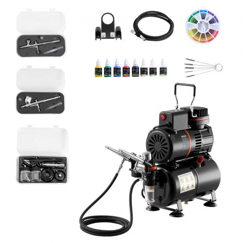 Airbrush Kit Airbrush Kit 1/6 HP Air Compressor 3 Airbrushes 3 Nozzles Tank | EU