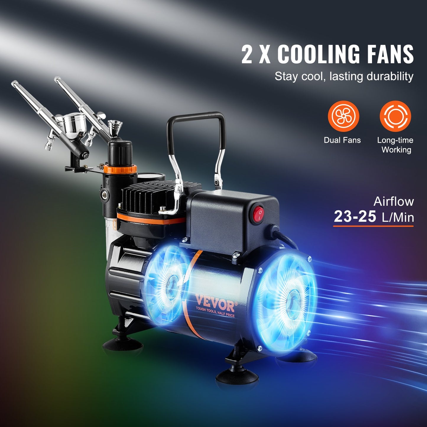 Airbrush Kit, Dual Fan Air Compressor Professional Airbrushing System Kit with 3 Airbrushes, Holder, Color Mixing Wheel, Cleaning Brush Set, Air Brush Set for Art Nail Cookie Tattoo Makeup Cake