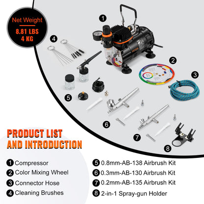 Airbrush Ensemble, Expert Airbrush Kit with Compressor, Multi-Use Dual-Action Gravity Feed Airbrush System for Art, Nails, Cookies, Tattoos