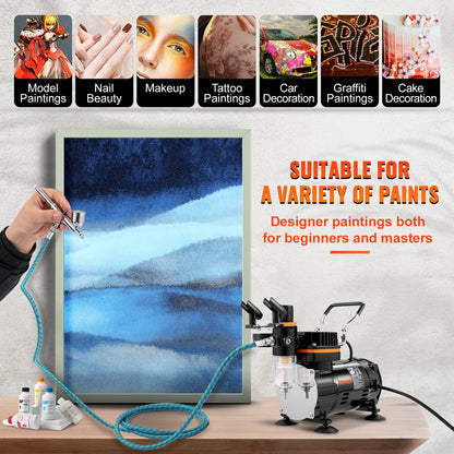 Airbrush Kit, Professionell Airbrush Set med kompressor, Airbrushing System Kit med Multi-purpose Dual-action Gravity Feed Airbrushes, Art Nail Cookie Tattoo Makeup Cake Decorating Spray Model