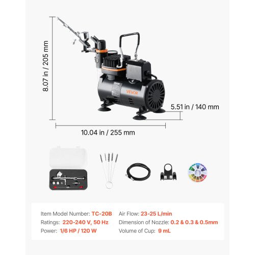 Airbrush Kit Luftborste Kit 1/6 HP Luftkompressor 1 Airbrush 3 Munstycken Slang |  EU