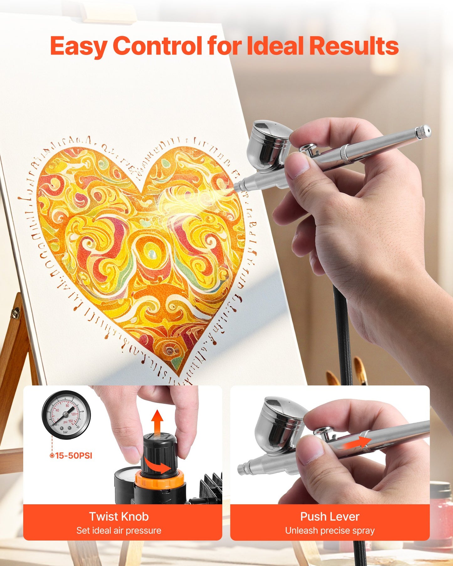 Airbrush Kit, 1/6 HP, Air Brush Kit with Air Compressor, 3 Dual-Action Professional Airbrushes with 3 Tips, Hose, Acrylic Paint, Brush, Low Noise, for Cake Decorating, Model Painting, Nail Art
