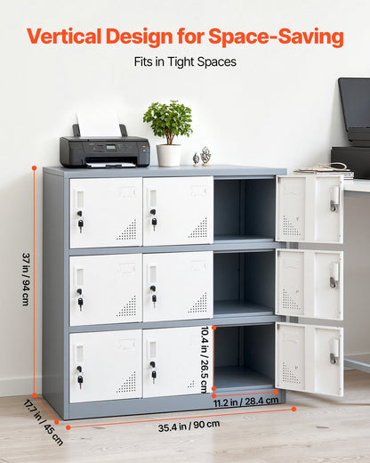 9 Doors Metal Locker, Lockable Steel Storage Cabinet, 66 lbs Loading Capacity, 2 Keys for Each Door, 3 Tiers Employee Lockers for Office, School, Gym, Easy Assembly, 35.4 x 17.7 x 37 in, Gray