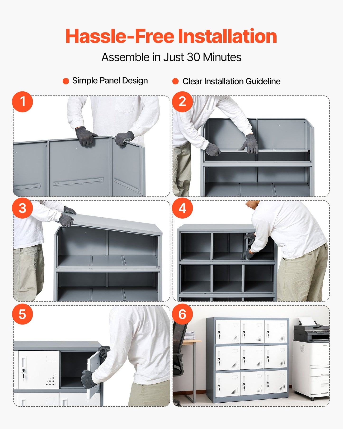 9 Doors Metal Locker, Lockable Steel Storage Cabinet, 66 lbs Loading Capacity, 2 Keys for Each Door, 3 Tiers Employee Lockers for Office, School, Gym, Easy Assembly, 35.4 x 17.7 x 37 in, Gray