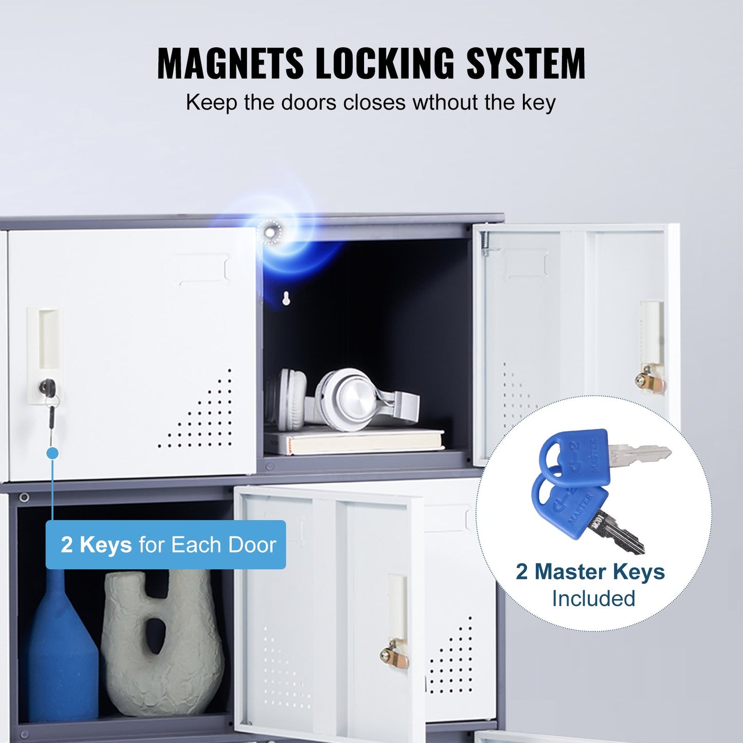 Metal Locker for Employees, 9 Doors Storage Cabinet with Card Slot, Gray Steel Employee Lockers with Keys, 66lbs Loading Capacity office Storage Lockers for Home, School, Office, Gym