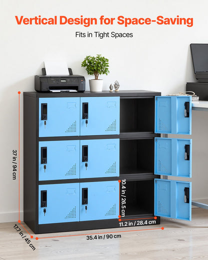 9 Doors Metal Locker, Lockable Steel Storage Cabinet, 66 lbs Loading Capacity, 2 Keys for Each Door, 3 Tiers Employee Lockers for Office, School, Gym, Easy Assembly, 35.4 x 17.7 x 37 in, Black