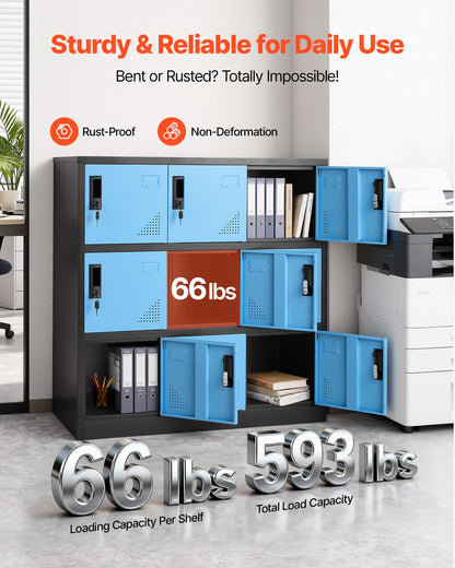 9 Doors Metal Locker, Lockable Steel Storage Cabinet, 66 lbs Loading Capacity, 2 Keys for Each Door, 3 Tiers Employee Lockers for Office, School, Gym, Easy Assembly, 35.4 x 17.7 x 37 in, Black