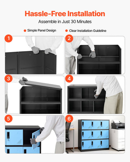 9 Doors Metal Locker, Lockable Steel Storage Cabinet, 66 lbs Loading Capacity, 2 Keys for Each Door, 3 Tiers Employee Lockers for Office, School, Gym, Easy Assembly, 35.4 x 17.7 x 37 in, Black