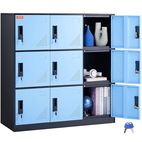Metal Locker for Employees, 9 Doors Storage Cabinet with Card Slot, Employee Lockers with Keys, 66lbs Loading Capacity office Storage Lockers for Home, School, Office, Gym, Black