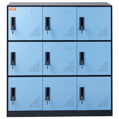 Metal Locker for Employees, 9 Doors Storage Cabinet with Card Slot, Employee Lockers with Keys, 66lbs Loading Capacity office Storage Lockers for Home, School, Office, Gym, Black