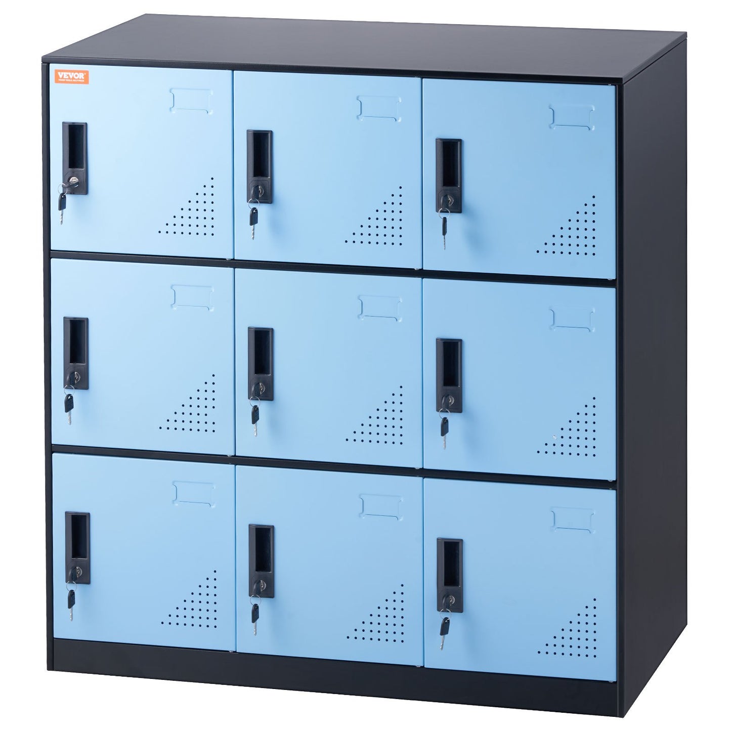Metal Locker for Employees, 9 Doors Storage Cabinet with Card Slot, Employee Lockers with Keys, 66lbs Loading Capacity office Storage Lockers for Home, School, Office, Gym, Black
