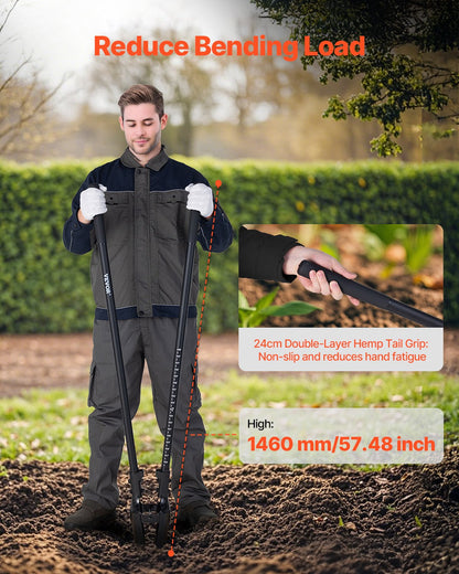 Post Hole Digger, Heavy Duty Post Hole Digger with Fiberglass Handle, Manual Hole Digger with Scale Markings and Metal Blade, Post Hole Digger Tool for Digging Gardening and Outdoors, 57.5-Inch