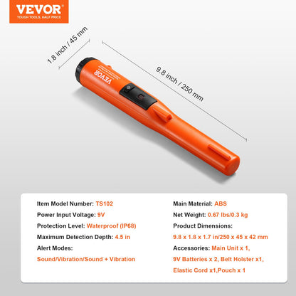 Metal Detector Pinpointer IP68 Waterproof Handheld Detector Wand Probe