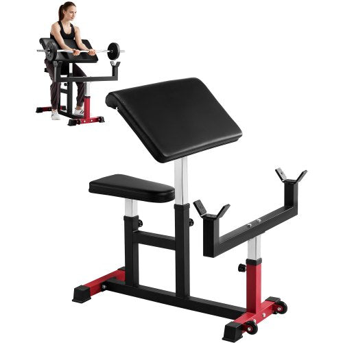 Preacher Curl Bench, Strength Training Biceps Machine, Max load 440 LBS Home Gym Equipment, Seated Arm Isolated Barbell Dumbbell Bicep Station, Adjustable Weight Benches for Home Gym