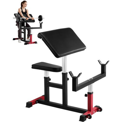 Preacher Curl Bench, Strength Training Biceps Machine, Max load 440 LBS Home Gym Equipment, Seated Arm Isolated Barbell Dumbbell Bicep Station, Adjustable Weight Benches for Home Gym
