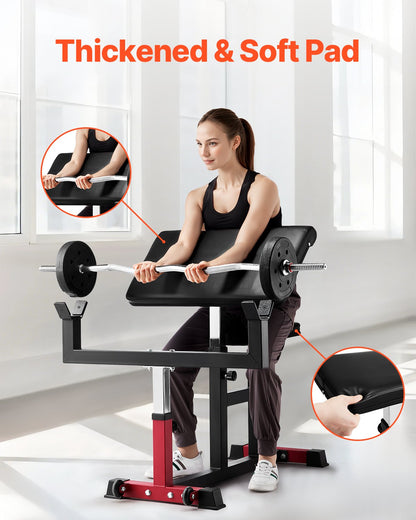 Preacher Curl Bench, Strength Training Biceps Machine, Max load 440 LBS Home Gym Equipment, Seated Arm Isolated Barbell Dumbbell Bicep Station, Adjustable Weight Benches for Home Gym