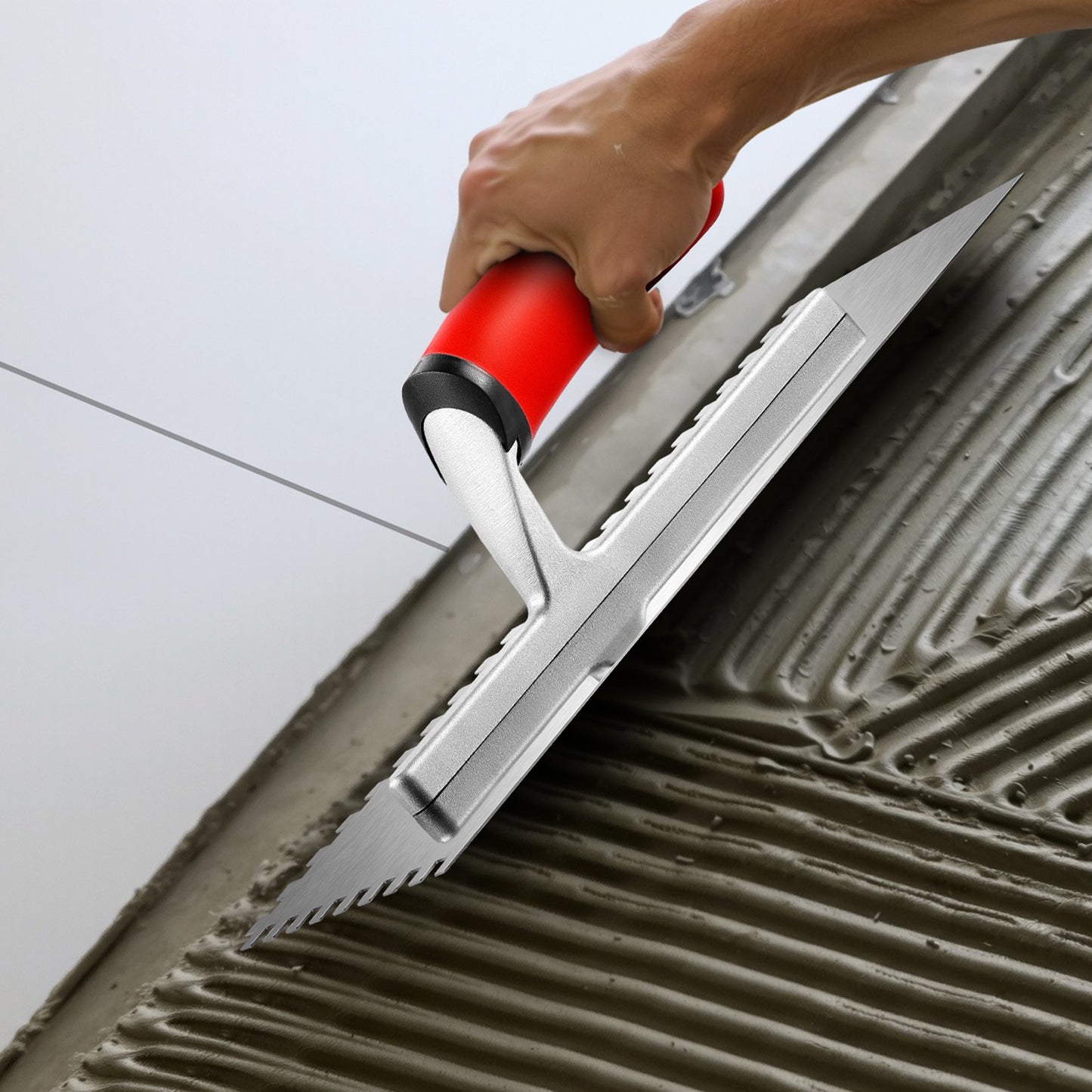 Tile Tools, Stainless Steel Squared Notch Tile and Flooring Trowel, 10.9 x 4.4 in Pro Grade Drywall Tool, Ergonomic Rubber Grip Comfort Handle, for Apply, Spread, Flatten, Smooth, Polish