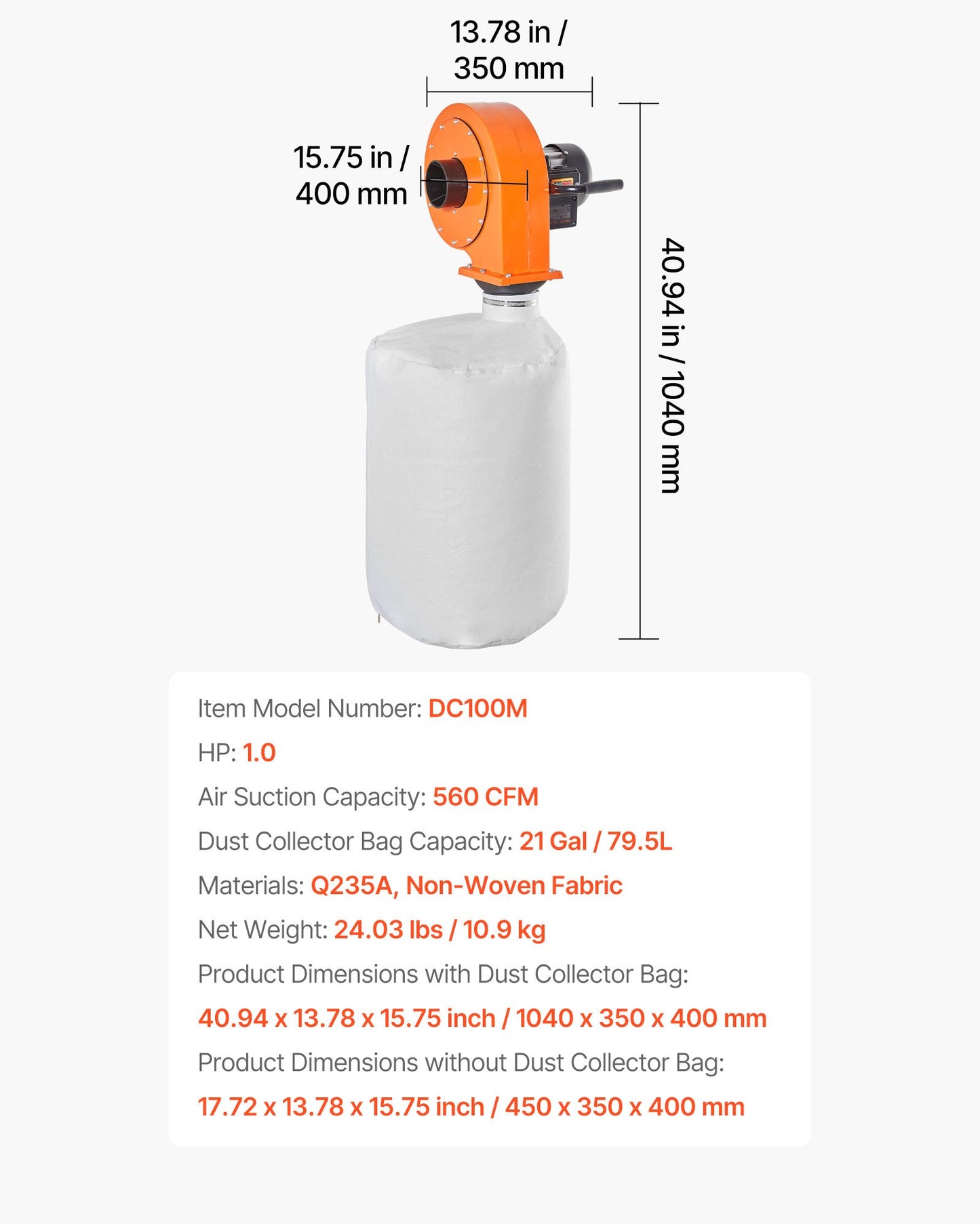 Dust Collector, Wall Mount Dust Collector 1 HP, 560 CFM Woodworking Dusts Collectors with 2.5 Micron Collectors Bag, Dusts Collection System for Woodworking/Workshop, Industrial Factories