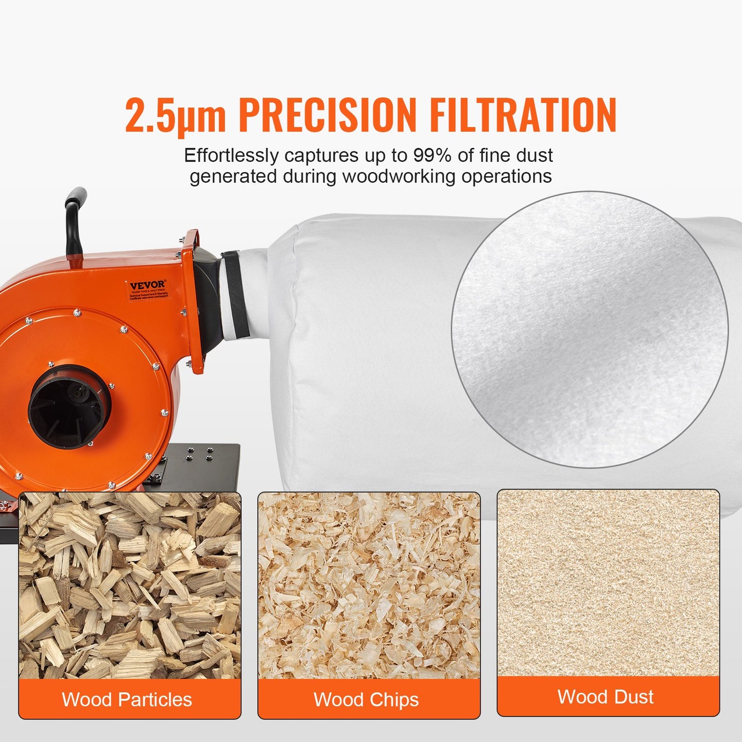 Dust Collector, 1HP 460 CFM Airflow, Rolling Dust Collector with 21 Gallon Dust Collection Bag, 2.5 Micron Bag Filtration, Industrial Workshop Mobile Wood Dust Container with Handle and Wheels