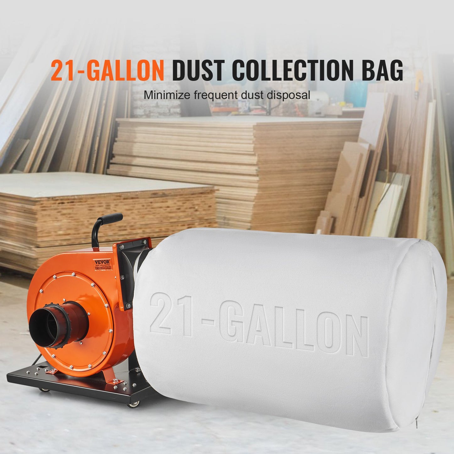 Dust Collector, 1HP 460 CFM Airflow, Rolling Dust Collector with 21 Gallon Dust Collection Bag, 2.5 Micron Bag Filtration, Industrial Workshop Mobile Wood Dust Container with Handle and Wheels
