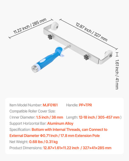 18 Inch Paint Roller Frame, 12-18 in Adjustable Frame with Marked Scale, Lightweight Painting Supplies for Wall House Homes, Metal Roller Tool for Large-Scale Painting Projects, Blue & Silver