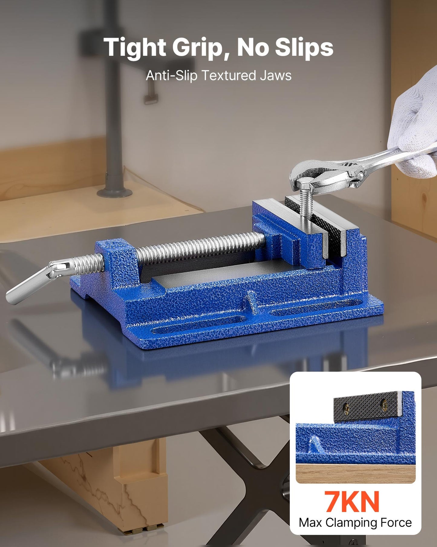 Drill Press Vise, 4 Inch Jaw Width, Portable Bench Vise, Slotted Base for Easy Installation, Durable Cast Iron Construction, Workbench Vice, for Woodworking, Metalworking, Drilling, and Cutting