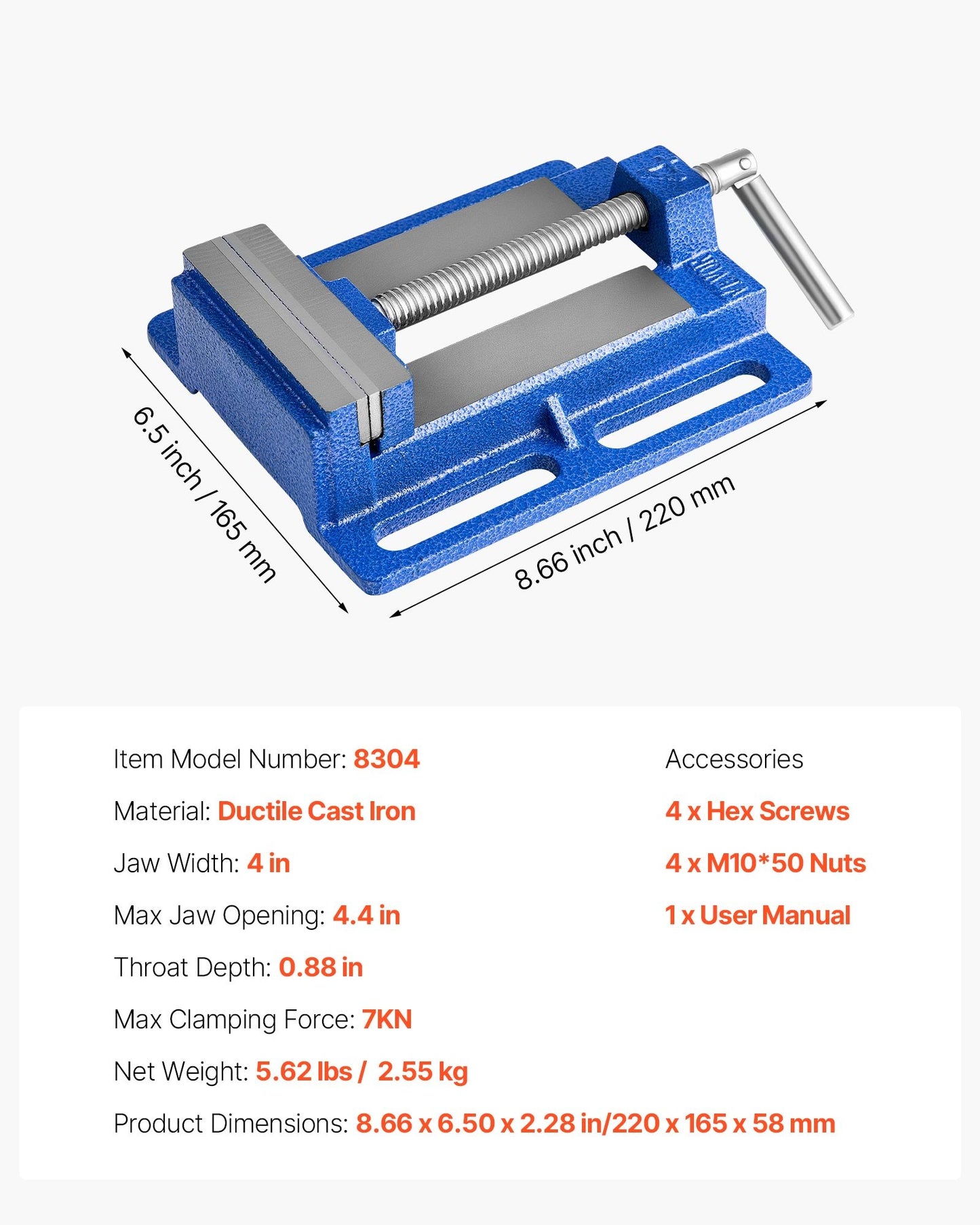 Drill Press Vise, 4 Inch Jaw Width, Portable Bench Vise, Slotted Base for Easy Installation, Durable Cast Iron Construction, Workbench Vice, for Woodworking, Metalworking, Drilling, and Cutting