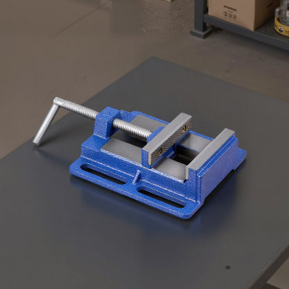 Drill Press Vise, 4 Inch Jaw Width, Portable Bench Vise, Slotted Base for Easy Installation, Durable Cast Iron Construction, Workbench Vice, for Woodworking, Metalworking, Drilling, and Cutting