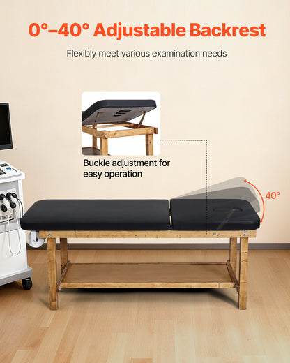 Medical Exam Table, Wooden Framed Medical Examination Bed, Physical Therapy Exam Table with Adjustable Backrest, Storage Shelf & Paper Roll Dispenser for Hospitals Clinics Rehab Centers, 500LBS