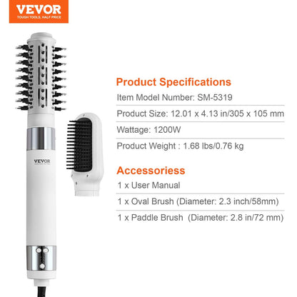 Haartrocknerbürste Ionic Hot Air Styler mit 2 Volumen-Trockenbürsten