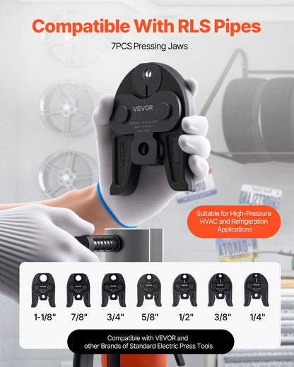 7PCS Pressing Jaws 1/4" to 1-1/8" for RLS Copper Pipes, Compatible with Standard Press Tools, Suitable for High Pressure HVAC/R Applications - with Case