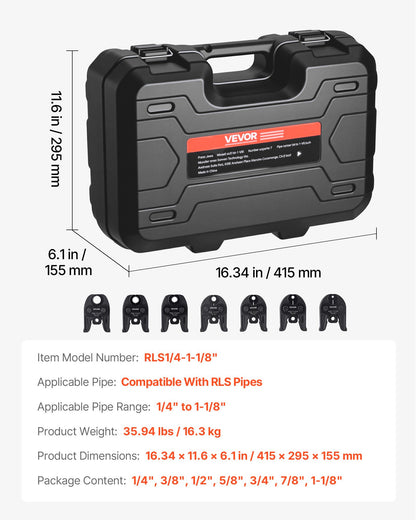 7PCS Pressing Jaws 1/4" to 1-1/8" for RLS Copper Pipes, Compatible with Standard Press Tools, Suitable for High Pressure HVAC/R Applications - with Case