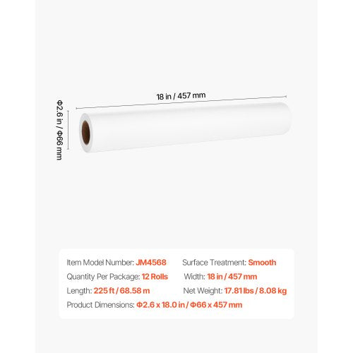 Medizinisches Untersuchungstischpapier, 18" x 225ft, Einwegrollen mit glattem Barriereschutz | EU