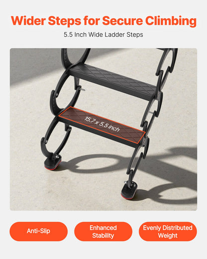 Attic Ladder Wall-Mounted, 660LBS/299.4KG Capacity, Fits 9.5 to 10 ft Ceiling Height, 12-Step Steel Folding Stairs with Handrails, Pull Down Attic Ladders for Attics, Garages, Roofs, Basements